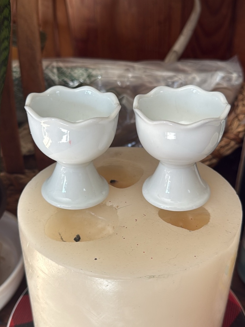 White Ceramic Egg Cup Set - Pair